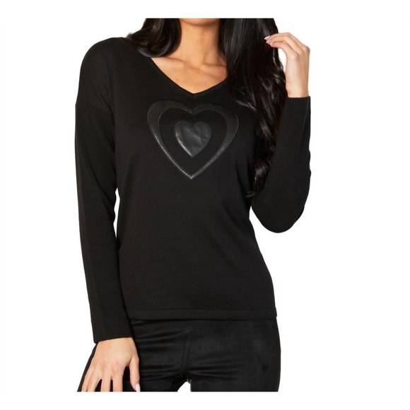 NEW ANGEL APPAREL v-neck pleather heart detail top in black - Picture 1 of 3